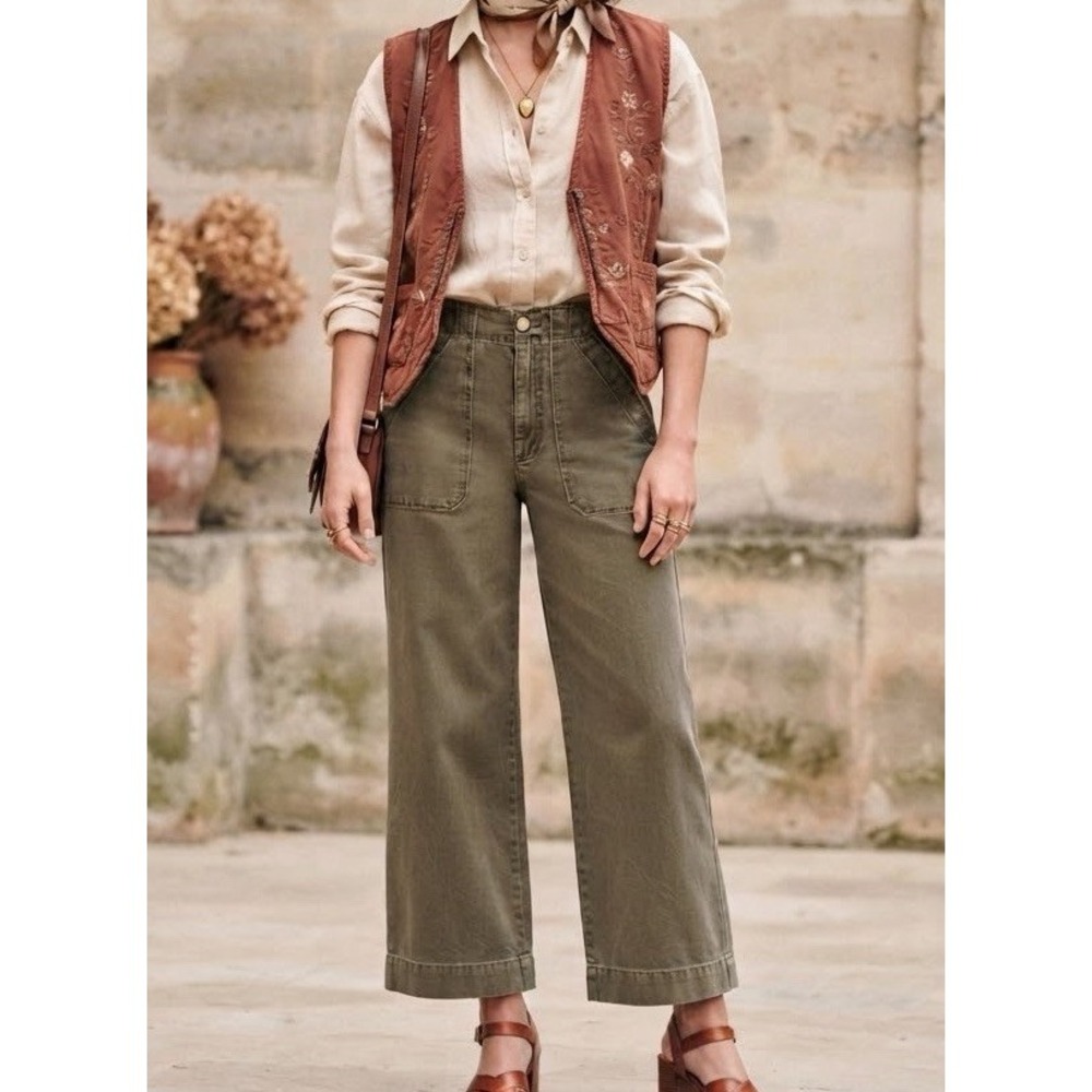 La Vie Rebecca Taylor Utility Pants Womens Sz 28 Army Green Cropped 26"